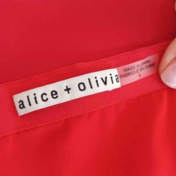 Alice + Olivia Shaylee Asymmetrical Drape Wrap Mini Skirt 6 Red - Picture 7 of 11